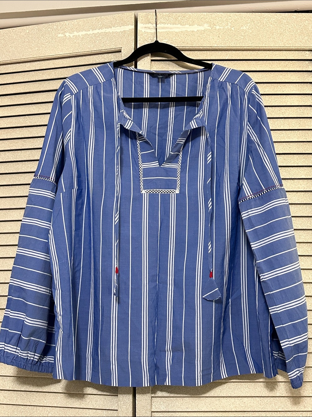 Tommy Hilfiger Blue and White Striped Long Sleeve Pullover